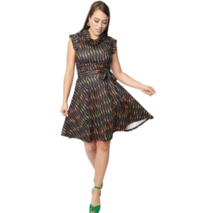 Size 2X Vintage Inspired Dress Fit and Flared dress green dots UNIQUE VINTAGE